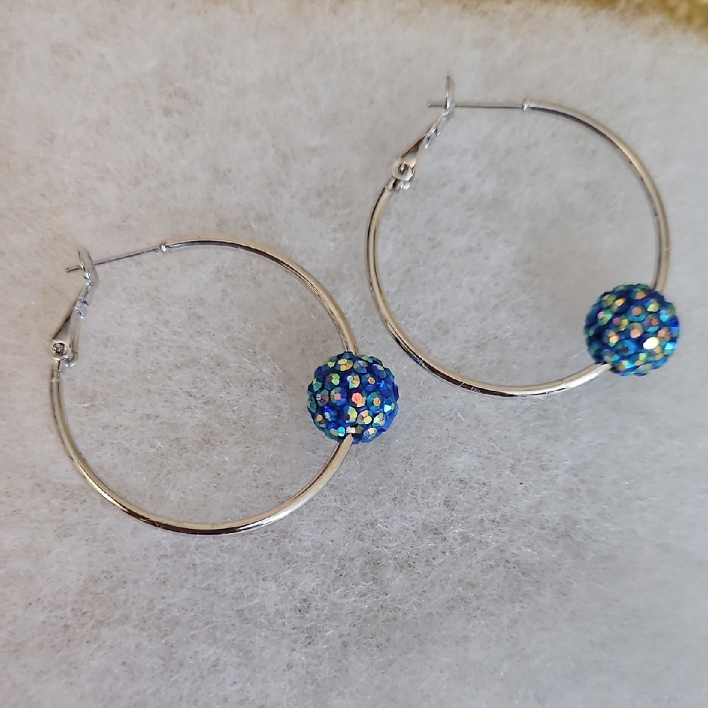 Elegant Silver Hoop Earrings with Blue Accents